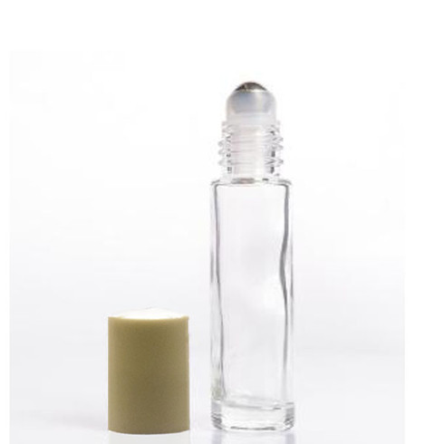 0.33 oz Clear Glass Oblong Roll-On Bottles (White PP Cap) - Clear Type I