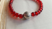 Red and Silver Handcrafted Bead Stretch Bracelet