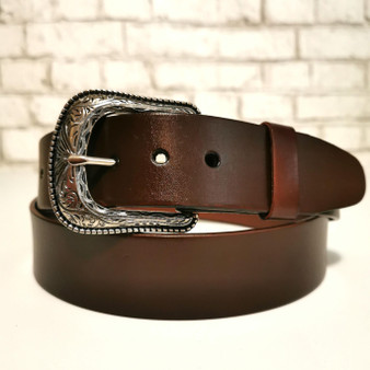 Handmade Brown Full Grain Leather Belt: Cowboy Rodeo Style