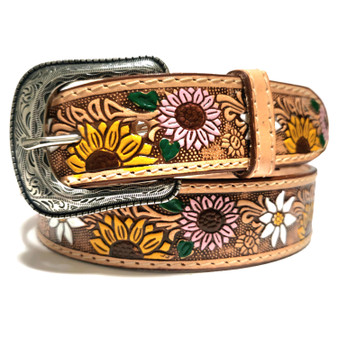 Sunflower Leather Belt: Handmade Western Boho Floral Belt