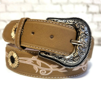 Sunflower Embroidered Belt: Boho Rodeo Cowgirl Style