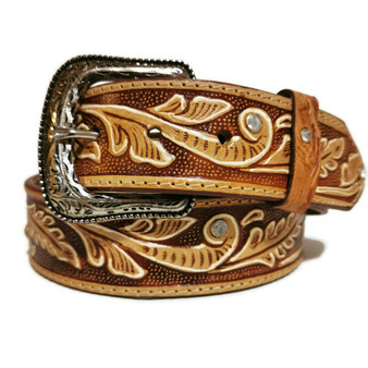 Embossed Leather Belt: Handmade Western Boho Style with Removable Buckle