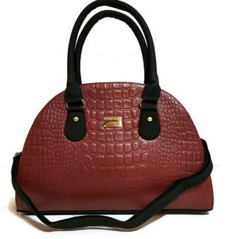 Red Embossed Faux Leather Shoulder Bag: Handmade Boho Purse