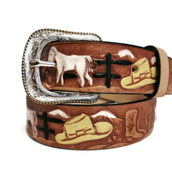 Embossed Leather Kids Belt: Handmade Rodeo Style