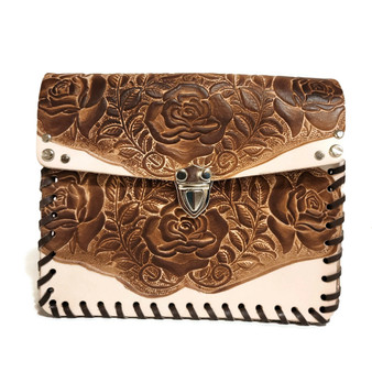 brown leather bag for women, rustic , embossed leather