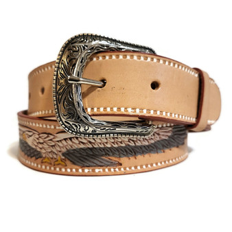 Handmade Western Leather Belt: Embossed Eagle Cowboy Rodeo Belt
