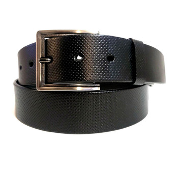 Handmade Full Grain Black Leather Belt: Embossed Cowhide, Snap Buckle, 1.5" Wide