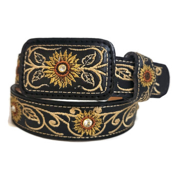 Girls Sunflower Embroidered Belt: Faux Leather Cowgirl Style