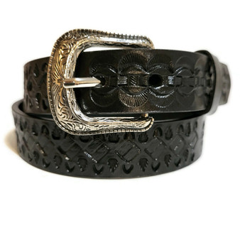 Handmade Black Leather Kids Belt: Hand Tooled Western Style