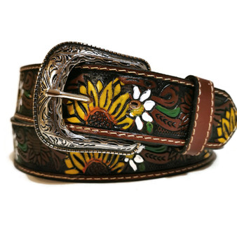 Sunflower leather belt for women, handmade