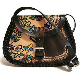 Embossed Leather Shoulder Bag: Vintage Floral Cowgirl Western Bag