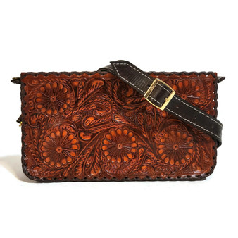 Hand Tooled Leather Bag: Vintage Cowgirl Bohemian Purse