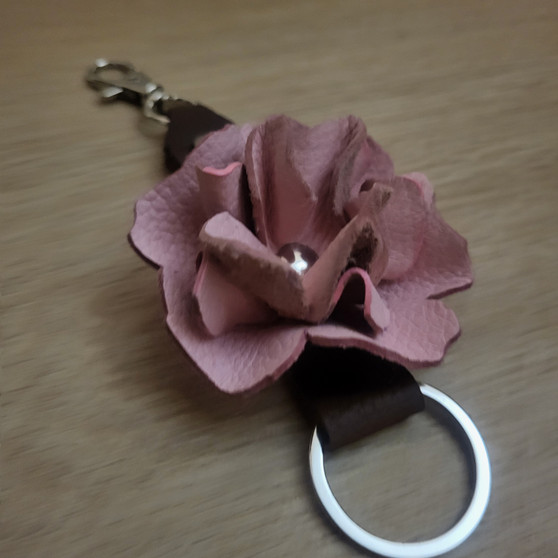 leather Rose keychain , Rose Bag Charm 