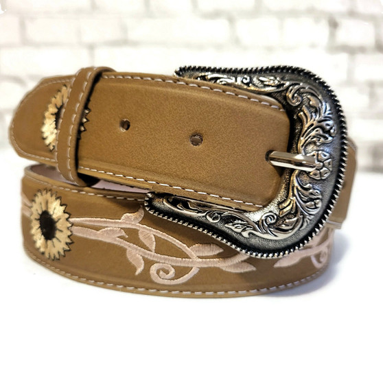 Sunflower Embroidered Belt: Boho Rodeo Cowgirl Style