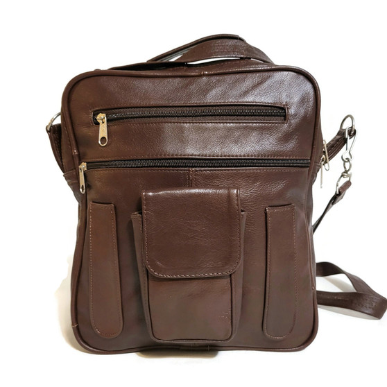 Handmade Brown Leather Messenger Bag: Travel Crossbody Bag
