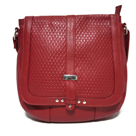 Handmade Leather Crossbody Bag: Red Messenger Bag with Adjustable Strap