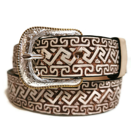 Handmade Embossed Leather Kids Belt: Removable Buckle