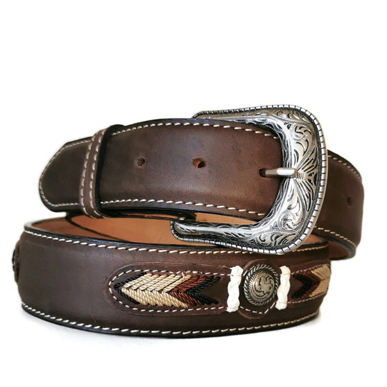 Handmade Western Leather Belt: Cowboy Rodeo Style with Removable Buckle