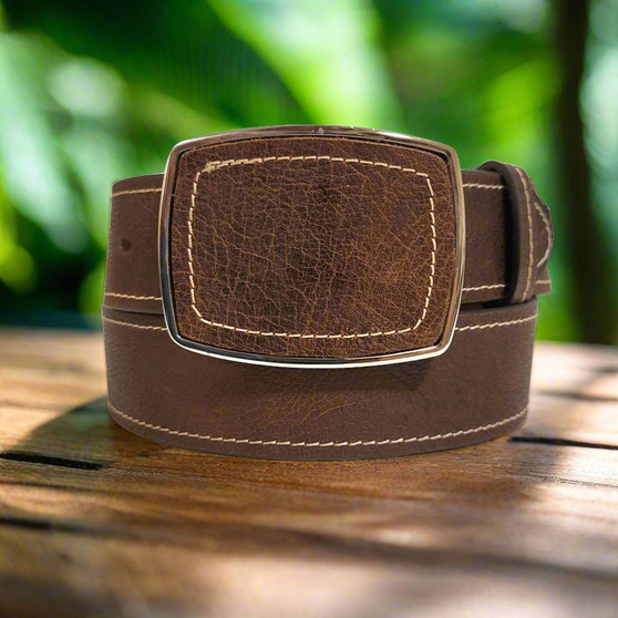Handmade Light Brown Leather Western Belt: Snap Closure, 40mm Wide