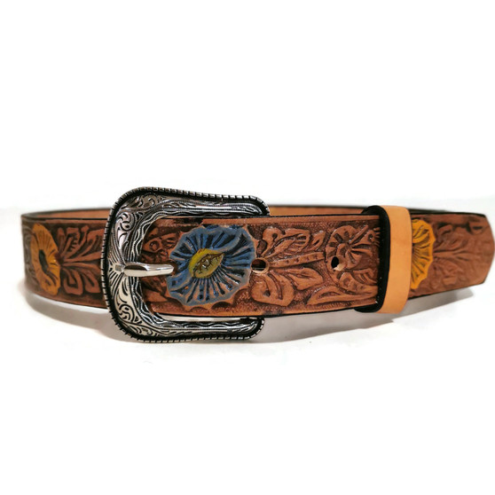 Embossed Floral Leather Belt for Girls: Handmade Kids Belt
