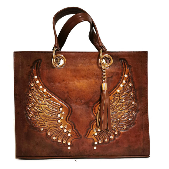Handmade Tooled Leather Tote Bag: Rodeo Retro Bohemian Shoulder Bag