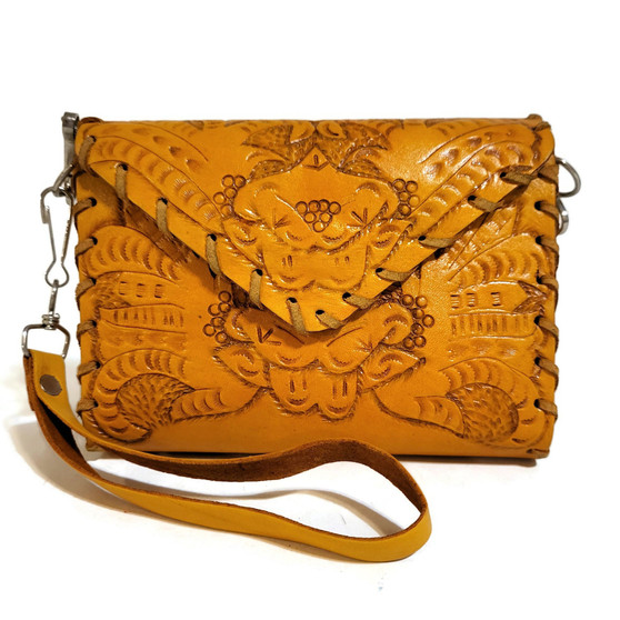 Hand Tooled Leather Bag: Rodeo Western Cowgirl Wristlet