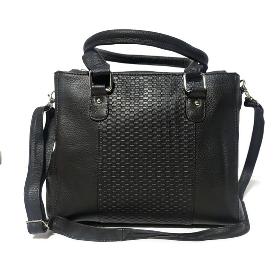 Embossed Black Leather Crossbody Bag: Genuine Cowhide Handbag