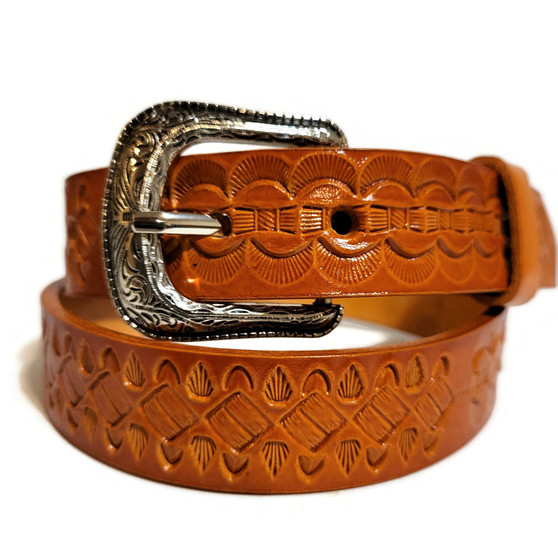 Handmade Leather Kids Belt: Hand-Tooled Rodeo Style