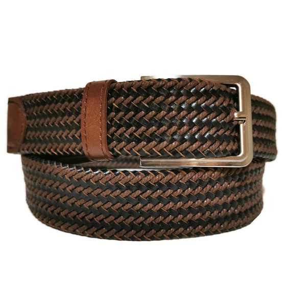Braided Brown Leather Belt: Men's Casual Woven Design