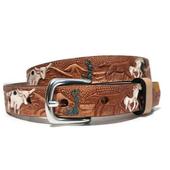 Embossed Leather Kids Belt: Handmade Rodeo Style, Snap Buckle