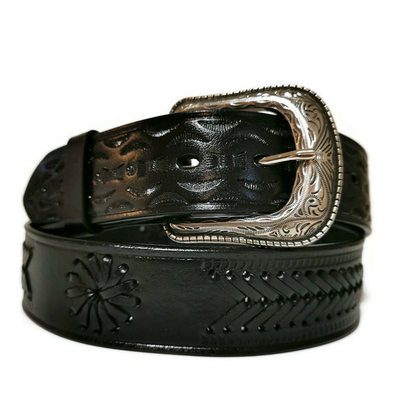 Handmade Black Leather Western Belt: Removable Buckle, Rodeo Cowboy Style