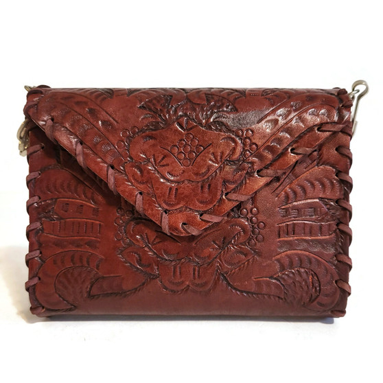 small leather bag for women, rustic bag, hand tooled leather