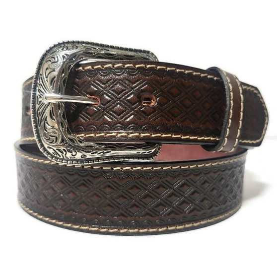 Handmade Brown Leather Belt for Men: Cowhide Western Rodeo Style