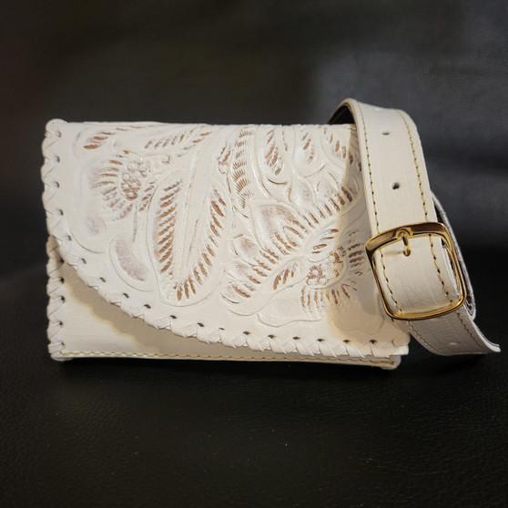 Handmade Veg-Tan Leather Crossbody Bag: White Rodeo Boho Shoulder Bag