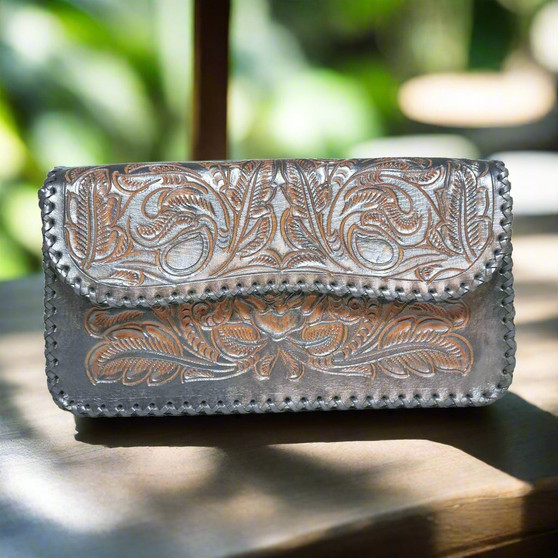 Hand Tooled Leather Shoulder Bag: Boho Silver Cowgirl Bag