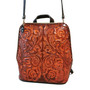 Handmade Veg Tan Leather Convertible Backpack Purse: Rustic Tooled Bag