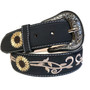 Sunflower Embroidered Belt: Boho Western Faux Leather Belt with Removable Buckle
