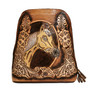 Hand Tooled Leather Backpack: Rodeo Cowgirl Horse Design