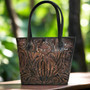 Hand Tooled Leather Tote Bag: Western Bohemian Bucket Bag