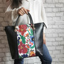 Floral Embroidered Leather Tote Bag: Handmade Tropical Boho Purse