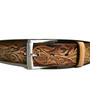 Handmade Embossed Brown Leather Belt with Removable Buckle