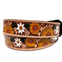 Embossed Sunflower Leather Belt: Western Boho Style