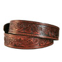 Embossed Brown Leather Belt: Handmade Western Style with Removable Buckle