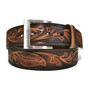 Embossed Brown Leather Belt for Men: Removable Buckle, Handmade