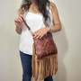 Hand Tooled Leather Crossbody Bag: Western Cowgirl Fringe Purse