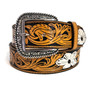 Embossed Sunflower Leather Belt: Western Rodeo Boho Style