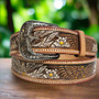 Handmade Embossed Leather Cowgirl Belt: Western Floral Eagle Design