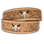 Embossed Brown Leather Belt: Handmade Cowgirl Rodeo Style