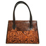 Brown leather bag, hand tooled leather,  rustic design