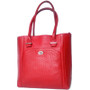 Embossed Red Leather Tote Bag: Handmade Cowhide Shoulder Bag